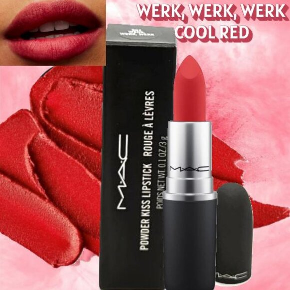 MAC Cosmetics Powder Kiss Lipstick ~ WERK WERK WERK 922 (Cool Red) 3g NIB - Picture 1 of 10